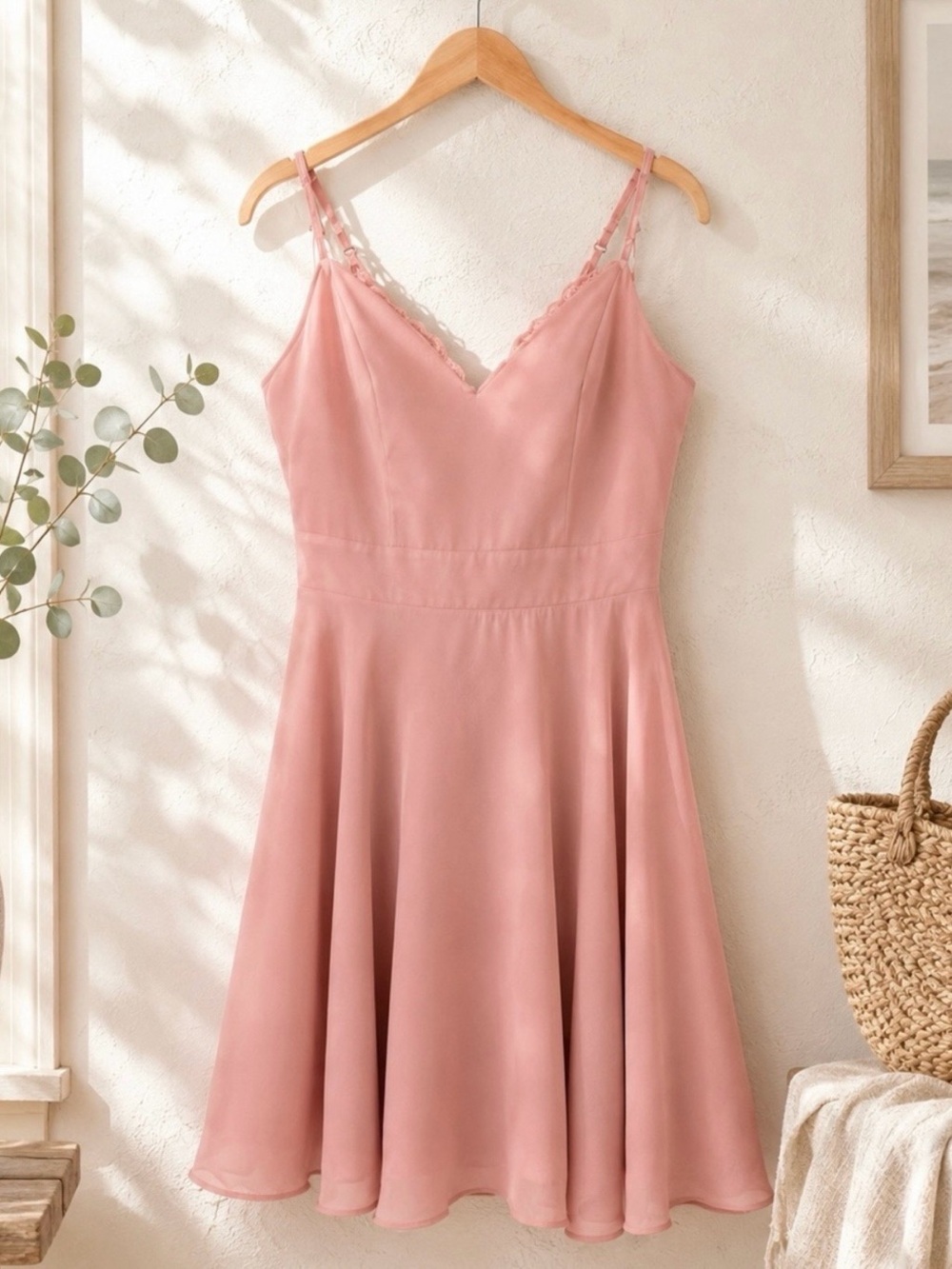 ✨ Lulus Mini Dress Blush Pink Chiffon Lace Size M ✨